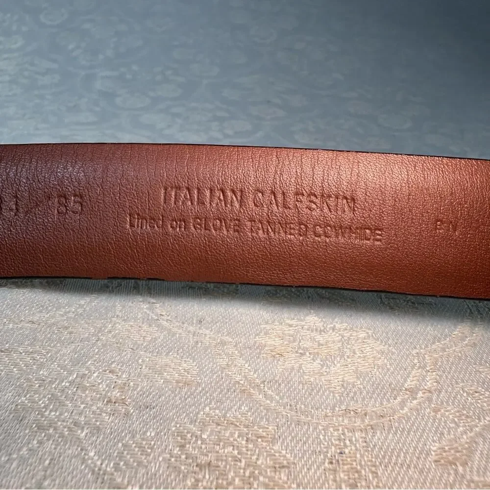 Roundtree & Yorke Black Crocodile-Embossed Italian Calfskin Solid Brass Belt